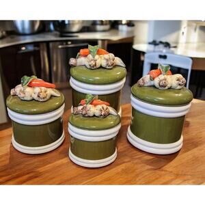 Arnart 5th Avenue Garden Harvest Collection 4pc Canister Set With Lid 1960s Vtg